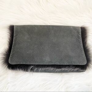 Romygold Grey Fur Trimmed Leather Clutch